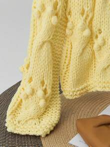 SHEIN Essnce 鏤空落肩袖小絨球詳細套頭毛衣 - 黃色 - 查看 5