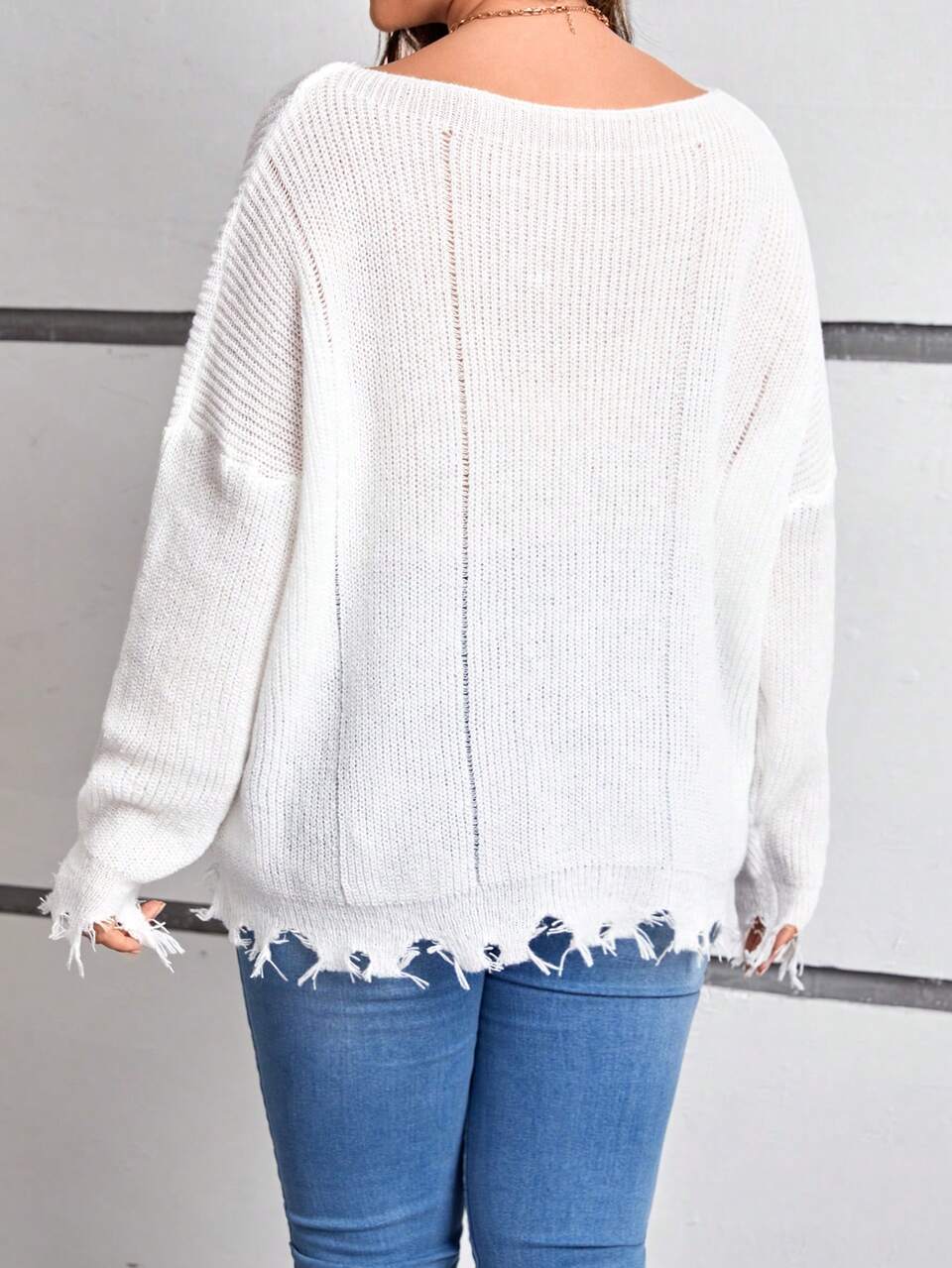 Women's Plus Size Distressed Sweater