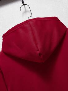 男款卡通印花帶帽長袖套頭衫,附拉緊繩 - 酒紅色 - 查看 3