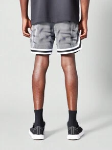 正面带图案的印花网眼短裤 - 黑色 - 查看 2