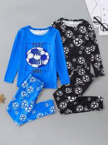 Young Boy 2pcs/Set Football Printed Snug Fit Pajama Set - Multicolor - View 1