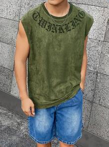 Manfinity LEGND 男士字母印花圓領背心 - 軍綠色 - 查看 5