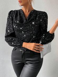 SHEIN Privé 風帽領長袖襯衫 - 黑色 - 查看 6