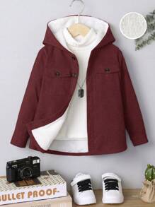 SHEIN 幼兒男童休閒連帽裏布襯衫 - 酒紅色 - 查看 1