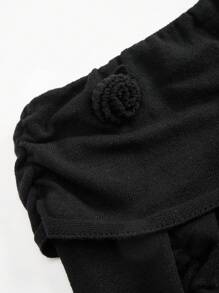 SHEIN Unity Flower Decor Off-The-Shoulder Knit Pullover Fall Winter Sweater - Black - View 7