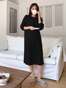 DAZY Women's Long Sleeve Patchwork Homewear Dress - Black - View 5