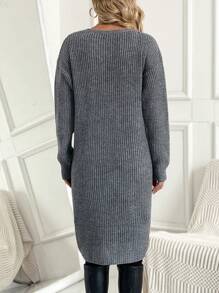 SHEIN Áo len quấn dệt kim màu trơn cho bà bầu, mùa đông - Xám - Xem 3
