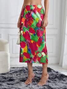 SHEIN Privé 女性的扎染分擔邊裙子 - 彩色 - 查看 1