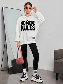 SHEIN 青少年針織縫標字母圖案休閒運動衫 - 白色 - 查看 4