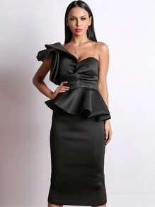 Missord vestido lápiz peplum con un hombro fruncido exagerado - Negro - Ver 1