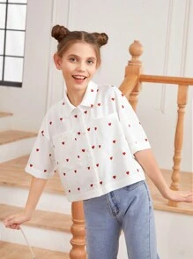 女童編織松身心型紋休閒襯衫 - 白色 - 查看 5