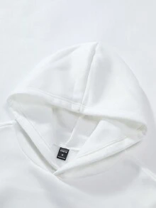 Manfinity Homme Men's Loose Fit Letter Graphic Hooded Fleece Sweatshirt - White - View 4