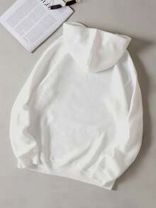 Đồ họa Chữ cái Túi kangaroo Thả vai Dây rút Hoodie - trắng - Xem 2