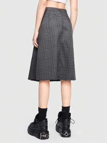 ROMWE Grunge Punk 女士休閒格紋鈕扣前a字裙 - 彩色 - 查看 4