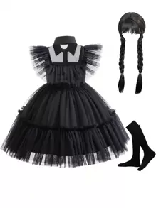 Glamorique Kids Young Girls Cosplay Flutter Sleeves Multi-Layer Tulle Glamorous Birthday Party Dress