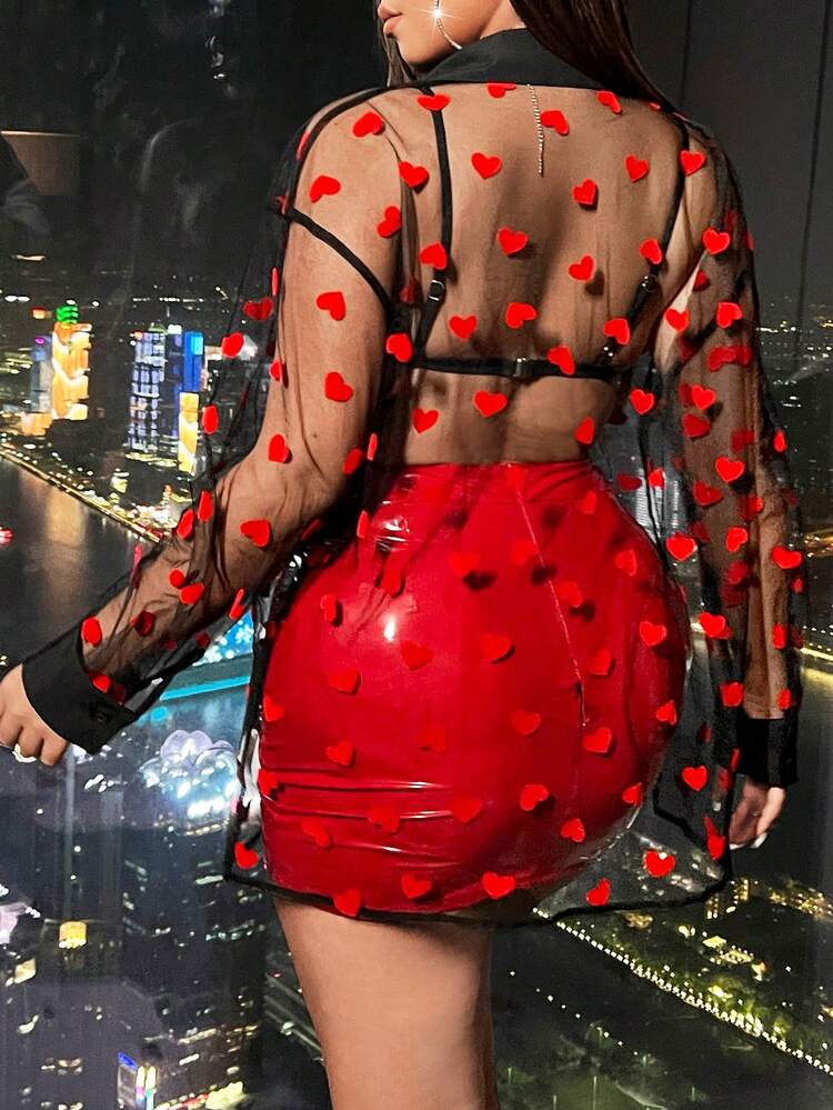 Plus Size Love Mesh See-Through Shirt