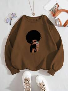 SHEIN Character Print Casual Sweatshirt With Round Neck,Long Sleeve Tops Graduation,Back To School Outfits,Graduation,Teacher Outfits For Women,Back To School