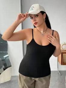 SHEIN EZwear 大尺碼黑色針織背心上衣 - 黑色 - 查看 6