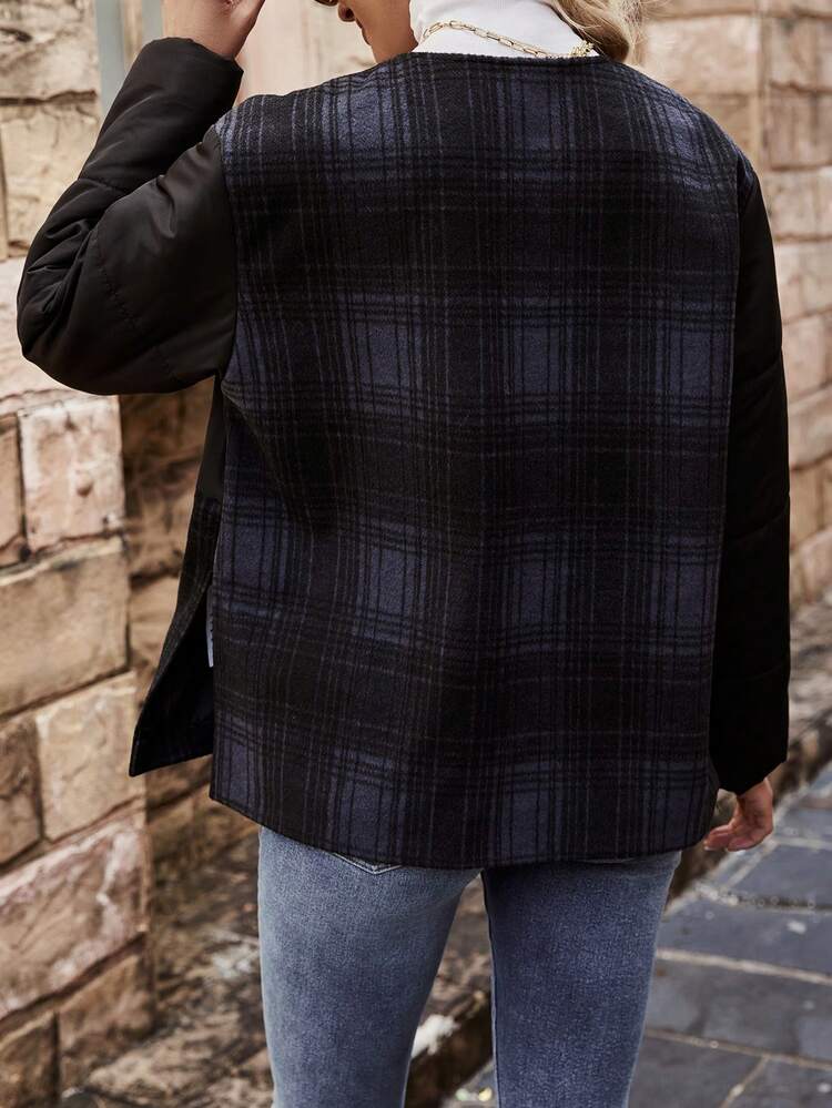 Women's Grid Pattern Long Sleeve Padded Padded Coat Clothes Winter Fall Cloth For Women