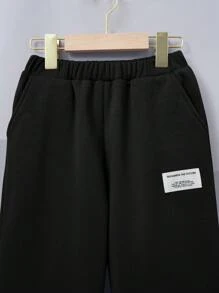 SHEIN 補間女孩寬鬆休閒字母印花 T 卹連帽保暖運動衛衣拼布細節運動褲兩件套 - 黑色 - 查看 11