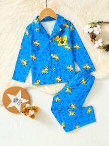 Boys' Fun Tiger Print Comfortable Pajama Set - Blue - View 1
