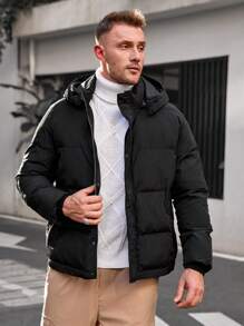 Manfinity VCAY Loose Fit Plus Size Men's Zipper Hooded Woven Casual Jacket, For Fall Winter - Black - View 6