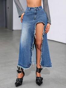 SHEIN ICON Women's High Slit Denim Skirt