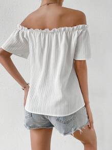 Chiquease 一字肩褶邊襯衫 - 白色 - 查看 2