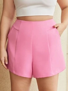 BizChic 女式大尺碼實色寬鬆短褲,帶傾斜口袋休閒穿著 - 粉色 - 查看 5