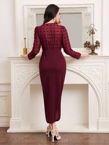 Modelyn Đầm Maxi Cổ Quấn Xếp Ly Màu Đỏ Burgundy Cho Nữ Trang Phục Nữ - Màu Đỏ Sâu - Xem 2