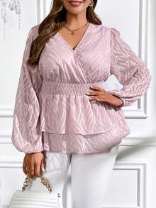 SHEIN Clasi Kích thước lớn Cổ chữ V Eo Kẹp chặt Tay áo lồng đèn Áo sơ mi - Hồng - Xem 4