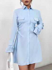 Flirla Women's Long Sleeve Shirt Dress