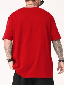 ROMWE MEN Grunge Punk 男士紅色十字圖案休閒短袖t恤 - 紅色 - 查看 3