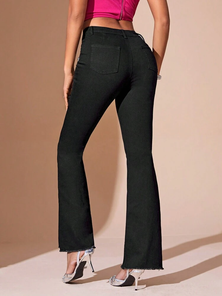 Women's Flared Jeans With Metallic Buckle