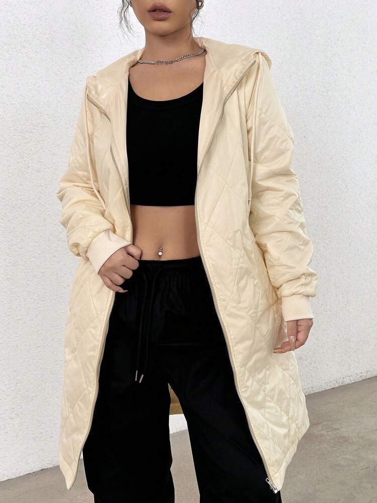 Women's Drawstring Hooded Padded Padded Coat Clothes Winter