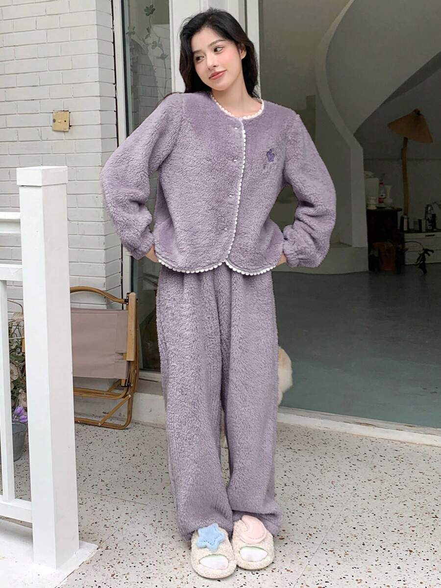 DAZY Của phụ nữ Sang trọng Trang phục mặc nhà Bộ - Màu tím - Xem 1