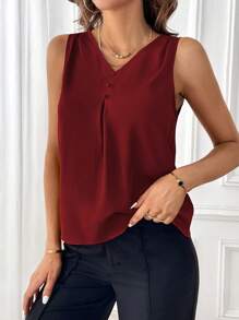 SHEIN Essnce 女士純色褶皺無袖襯衫