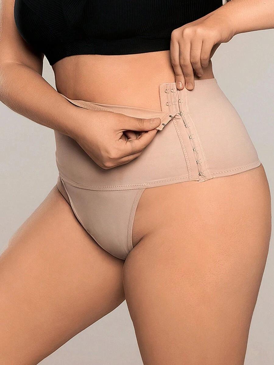 加大尺碼女士側扣塑身內衣 - 杏色 - 查看 1