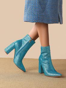 女性時尚水鑽短靴 - 水鴨藍 - 查看 4