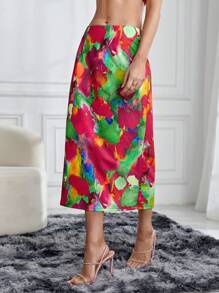 SHEIN Privé 女性的扎染分擔邊裙子 - 彩色 - 查看 4