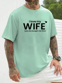 SHEIN Manfinity Homme Men Plus Slogan Print Crew Neck Short Sleeve T-Shirt - Mint Green - View 1