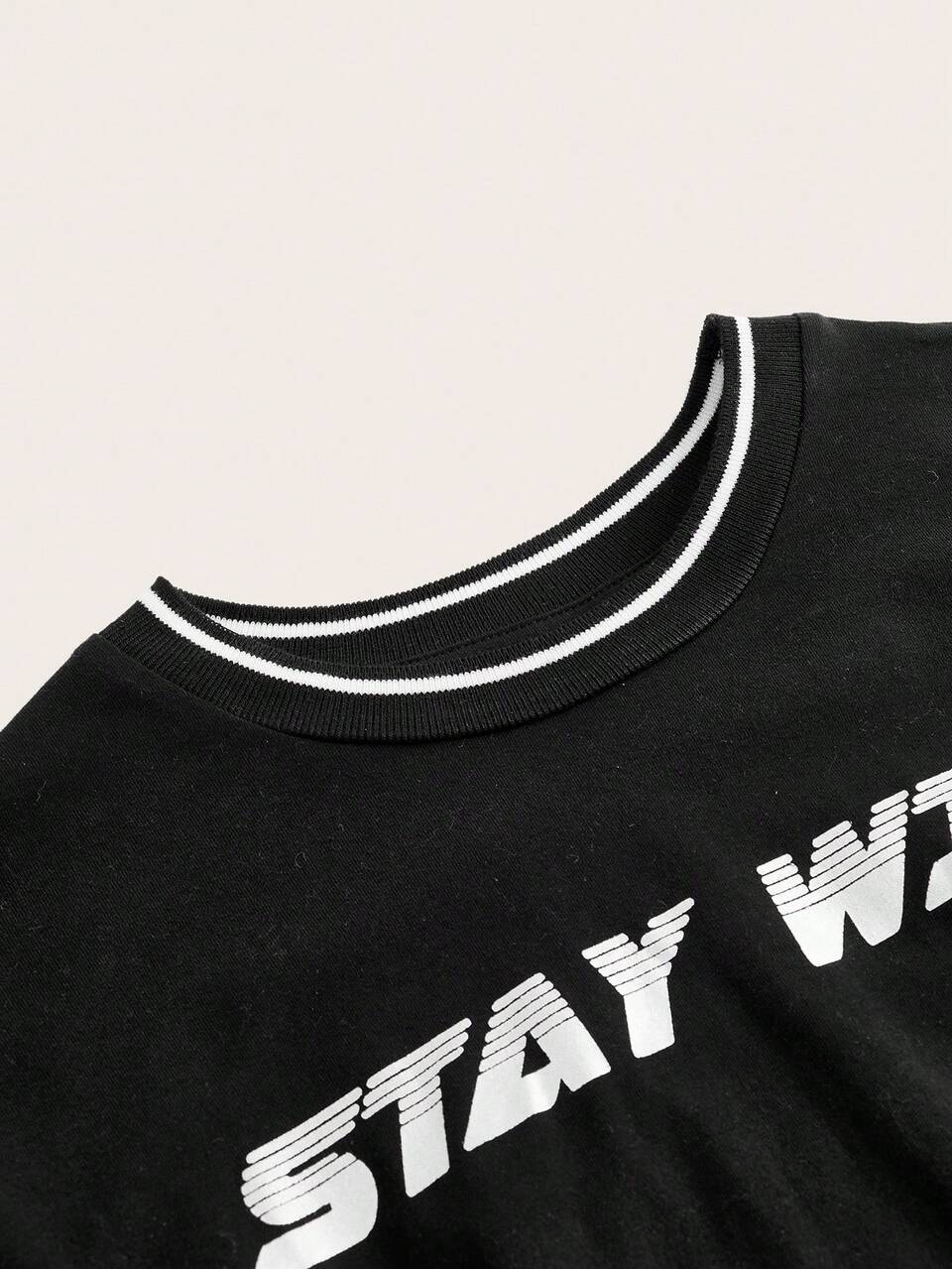 Letter Print Colorblock T-shirt