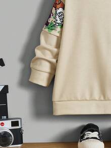 SHEIN Áo nỉ in hình động vật và chữ cái tiếng Anh dành cho bé trai, kiểu dáng thường ngày. - Màu be - Xem 3