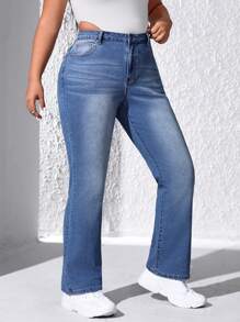 SHEIN EZwear Kích thước lớn Thon gọn Quần denim - Rửa nhẹ - Xem 1