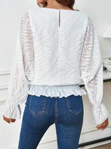 SHEIN LUNE قميص بأكمام مكسوفة وقماش مموج بلون سادة - أبيض - مشاهدة 2