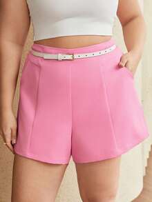 BizChic 女式大尺碼實色寬鬆短褲,帶傾斜口袋休閒穿著 - 粉色 - 查看 3