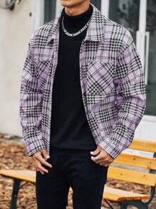 Manfinity Homme Men's Plus Size Plaid Woolen Overcoat