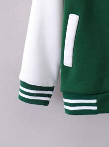 SHEIN Young Boy Letter Printed Striped Baseball Jacket And Trousers Set - Dark Green - View 3