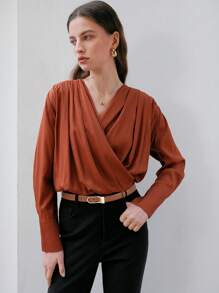 Anewsta Xếp li Áo choàng mặt trước Tay áo dài Áo - màu nâu - Xem 6