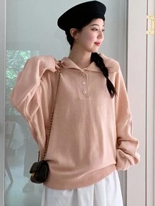 DAZY Ladies' Solid Color Batwing Sleeve Sweater - Pink - View 5